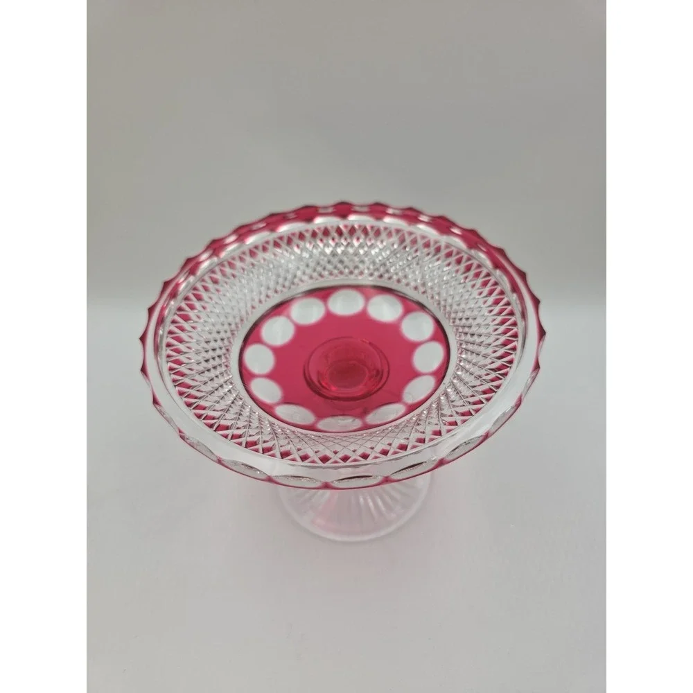 Vintage Cranberry Flash Glass Compote 6